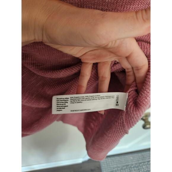 Eileen Fisher PINK Organic Linen Cotton Slub Funnel Neck Top Hoodie Sweater L - Picture 8 of 15